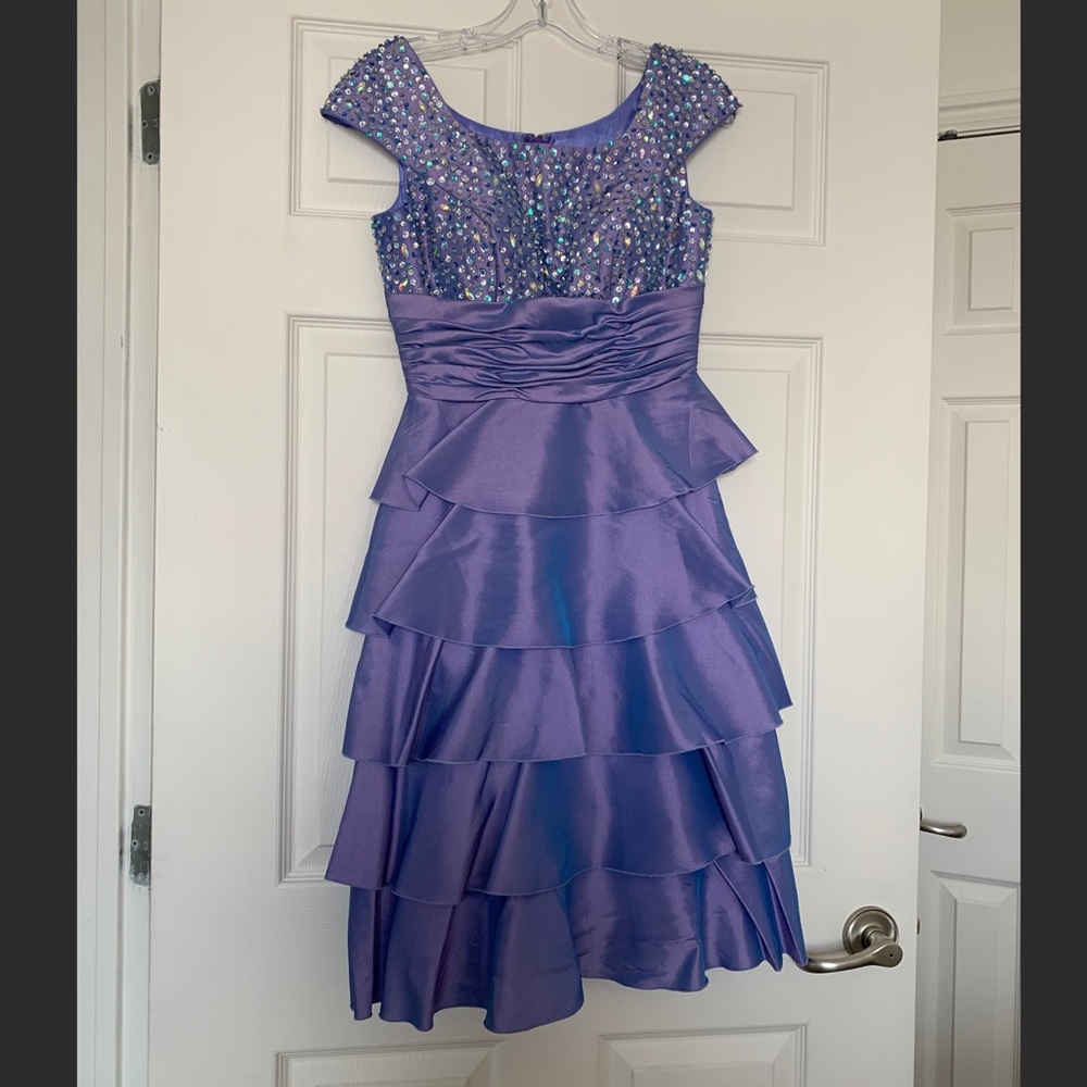 Periwinkle Modest Knee-Length Prom Dress